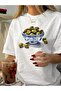 Green Olive Printed Oversize Crew Neck Summer T-Shirt
