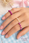 White Purple Beaded 3-Piece Women's Ring Set with Pearl Bead Detail and Elastic Ring Combination - 2