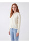 Women's Crew Neck Buttoned Ecru Knitwear Cardigan