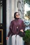Women's Elastic Ankle Cuff Front Lace Detail Shirt Burgundy - 4