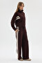 Women's Brown Stand Collar Garni Detailed Zippered Modal Fabric Tracksuit Set - 4