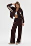 Women's Brown Stand Collar Garni Detailed Zippered Modal Fabric Tracksuit Set - 2
