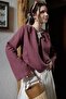 Collar Pleated Detailed Muslin Shirt Cherry - 5