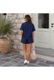 Women's Summer Polo Collar Linen Blouse and Shorts Bottom Top Set - 4
