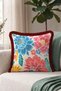 Floral Patterned Colorful Peony Fringed Pillowcase - Floral Ethnic Blue Burgundy Tassel Throw Pillow Cover - 5