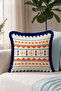 Aztec Ethnic Geometric Fringed Pillowcase - Authentic Bohemian Orange Navy Blue Tassel Throw Pillow Cover - 3