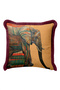 Safari Fringe Pillowcase with Exotic Elephant Figure - African Boho Mustard Burgundy Tassel Throw Pillow Cover - 2