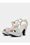 Silver Glitter Platform Block Heel Sandals - 2