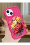 iPhone 15 Plus Compatible Case with Camera Protection Red Silicone Couple Phone Case with Floral Pattern