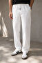 Men's White Linen Trousers with Elastic Waist and Drawstring, Comfortable Fit, Summer Casual Pants