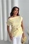 Women's Asymmetrical Cut Modal Fabric Blouse with Buckle Detail and Belt