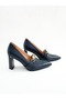 Women's Genuine Leather Heeled Shoes Navy Blue - 2