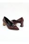 Women's Genuine Leather Heeled Shoes Claret Red Patent Leather - 3