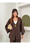 Single Gold Button V-Neck Wide Sleeve Wrinkled Textured Kimono Trouser Set 9110 - Brown - 5