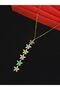 316L Steel Gold Color Y Model Colorful Stone Necklace - 3