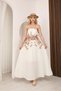 Coffee Floral Patterned Strappy Dress Cream