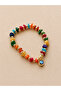 Natural Stone Red Toned Cracked Stone Beaded Gold Color Detailed Bracelet, Evil Eye Beaded Elastic Bracelet - 2