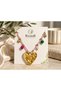 Women's Colorful Bead Detailed Large Heart Pendant Gold Necklace