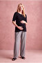 Maternity Black Viscose Crew Neck Short Sleeve Double Layer Blouse with Breastfeeding Feature Alivia - 4