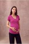 Pregnant and Maternity Women's Fuchsia Viscose Double-Breasted V-Neck Long Sleeve Inner Undershirt Detailed Breastfeeding Function Blouse Emma - 4