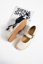 Ruby Women's Strappy Elastic Genuine Leather Ballerinas Beige Patent Leather - 4
