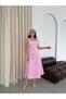 Pink Square Neck Polka Dot Belted Dress - 3