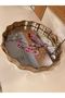 Tray with Wooden and Mirror Details, Pink Bird Pattern, Round Model, Medium Size, Antique Color, Diameter 35 cm - 8