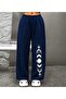 Women's Wide Leg Moon Phases Printed Sweatpants Black Comfortable Fit