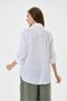 Women's White Italian Floral Embroidered Scalloped Fold-Over Long Sleeve Oversize Poplin Shirt Size 40 - 44 - 4