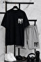 Bklyn Printed Cotton Fabric Unisex T-Shirt-Grey Shorts Set