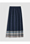 Navy Blue Elastic Waist Patterned Flared Skirt - 3