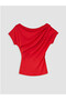 Red Boat Neck Gathered Blouse - 7