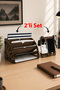 Quarter Desktop Organizer and Phone Stand Set of 2 – Wooden File Organizer Decorative Circular Document Rack