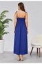 Women's Long Dress - Plain Women's Long Comfortable Stylish Navy Blue Dress - Shoulder Straps with Drawstrings and Ruffles - 4
