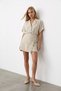Women's Raw Linen Jacket Collar Oversize Linen Shirt and Tie-Up Shorts Skirt Set Alc-X13941 - 4