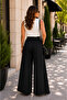 Timeless Elegance – Women's High-Waisted Black Belted Wide-Leg Double Fabric Palazzo Trousers - 3