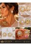 Aurora Pearl Stone Sun Star Gold Gold Women's Earrings Vintage Luxury Design - 3