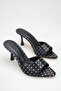 Black Polka Dot Women's Heeled Slippers 9 cm Satin Thin Heel Stylish Event Shoes