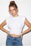 Women's White Cotton Crew Neck Drape Detailed Padded Sandy Blouse Öb261053 60286432 - 2