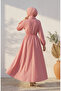 Side Tie Striped Buttoned Hijab Dress 0349-02 Red - 4