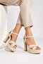 Women's Katina Beige Patent Leather 13 cm Platform Heeled Shoes - 4