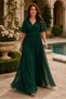 Women's Short Sleeve Tulle Sleeve Double Breasted Collar Lycra Stretchy Glitter Lined Stylish Comfortable Long Khaki Evening Dress - 2