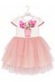 Girl's Tulle Dress with Vase Flowers Printed, 3D Flowers, Lining, and Bow, 4-8 Years Old, Birthday, Special Occasion - 4