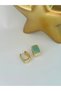 Zircon Stone Detail Square Cut Steel Hoop Earrings - 3