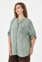 Women's Khaki Italian Judge Collar Foldable Sleeve Sequined Oversize Viscose Shirt Size 40 - 44 - 2