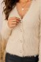 Women's V-Neck Soft Textured Knitwear Cardigan Gold Buttoned Soft Textured Long Sleeve Stylish Casual Cardigan