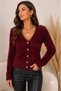 Women's V-Neck Soft Textured Knitwear Cardigan Gold Buttoned Soft Textured Long Sleeve Stylish Casual Cardigan