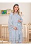 New Season Blue Special Lace Detailed Design 100% Cotton Maternity Pajama Set with Breastfeeding Feature - 2