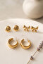 Bow, Hoop and Round Models Triple Gold Color Earring Set - 8