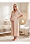New Season Beige Piping V-Neck Button Detailed Design Short Sleeve 100% Cotton Maternity Nightgown - 2